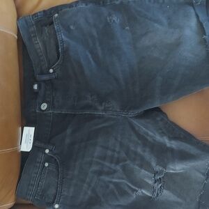 NWT Black Ripped Cuffed Denim Shorts H & M 38 Button Fly
